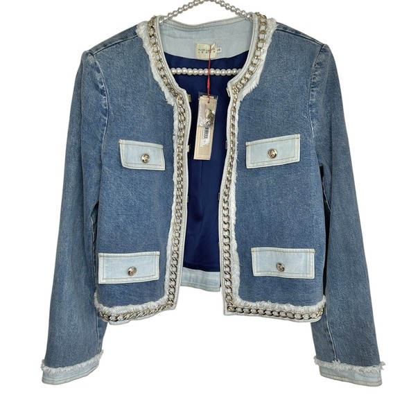 Alice + Olivia Landon Cropped Denim Jacket Large Y2k NYE Designer Party NWT - Picture 3 of 16